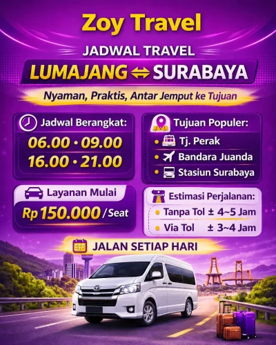 Jadwal Travel Lumajang – Surabaya Terbaru 2026: Jam Berangkat, Harga & Cara Booking
