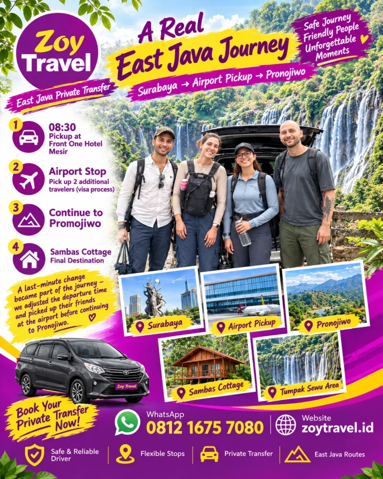 Surabaya to Tumpak Sewu Private Transfer via Juanda Airport and Malang | 4 French Travelers