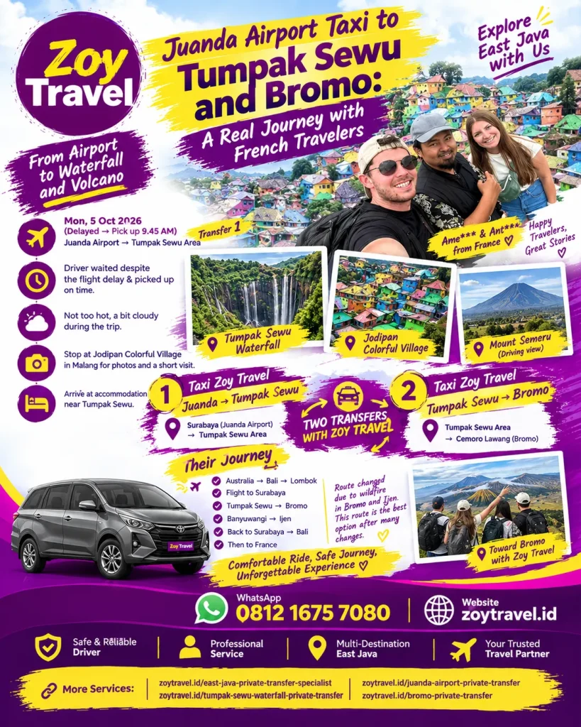 Juanda Airport Taxi to Tumpak Sewu and Bromo: A Real Journey with French Travelers